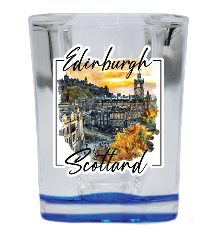 Edinburgh Scotland Souvenir 2 oz Blue Shot Glass Round or Square Blue