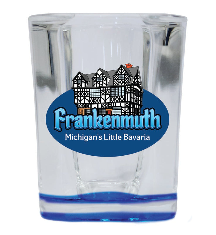 Frankenmuth Michigan Souvenir 2 oz Blue Shot Glass Round or Square Blue