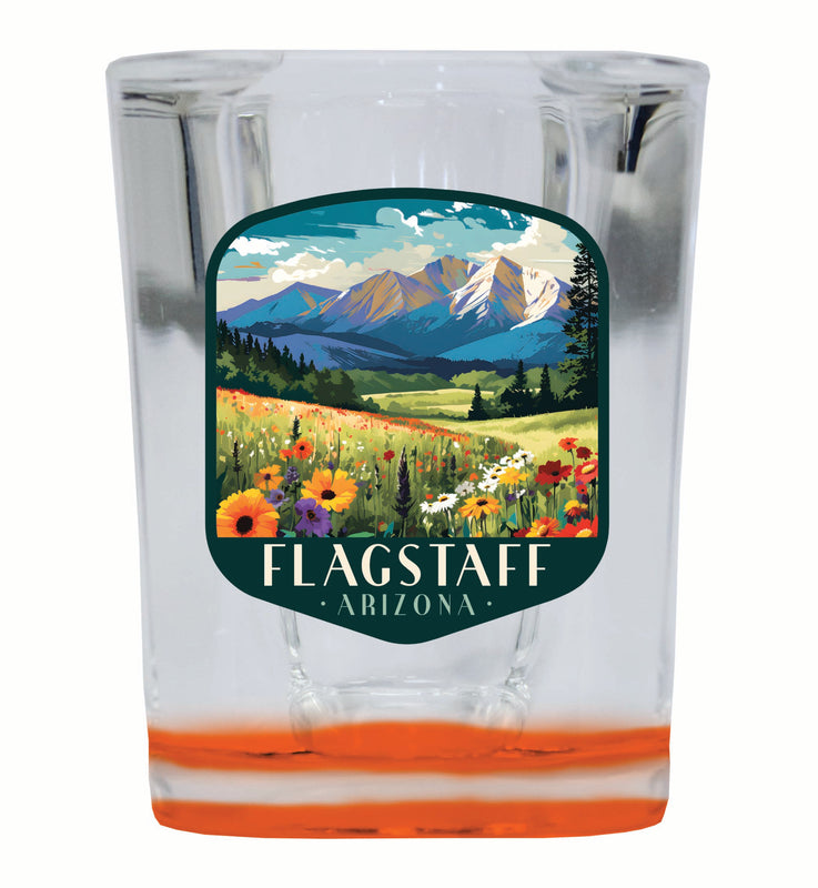 Flagstaff Arizona Design C Souvenir 2 Ounce Shot Glass Square Orange Base 4-Pack