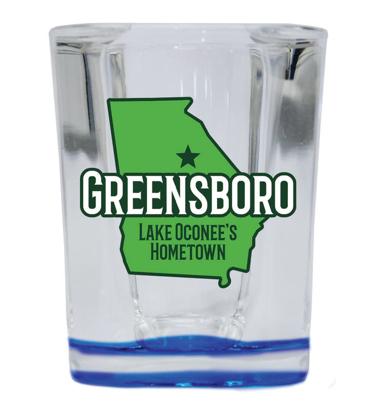 Greensboro Georgia Souvenir 2 oz Blue Shot Glass Round or Square Blue