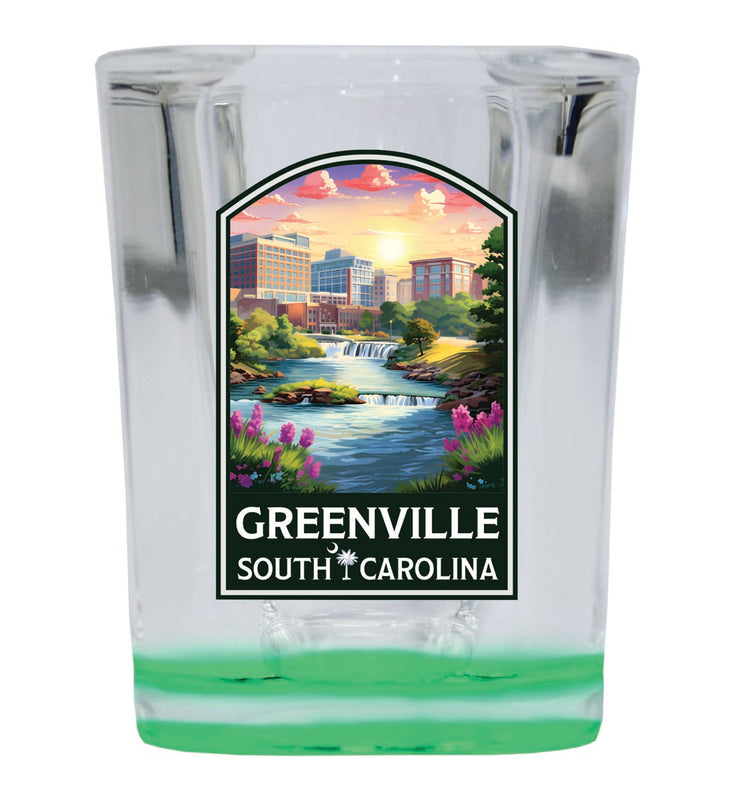 Greenville South Carolina Souvenir 2 oz Green Shot Glass Round or Square Green