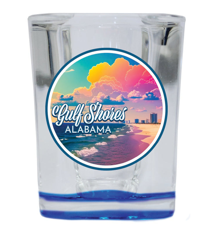 Gulf Shores Alabama Souvenir 2 oz Blue Shot Glass Round or Square Blue
