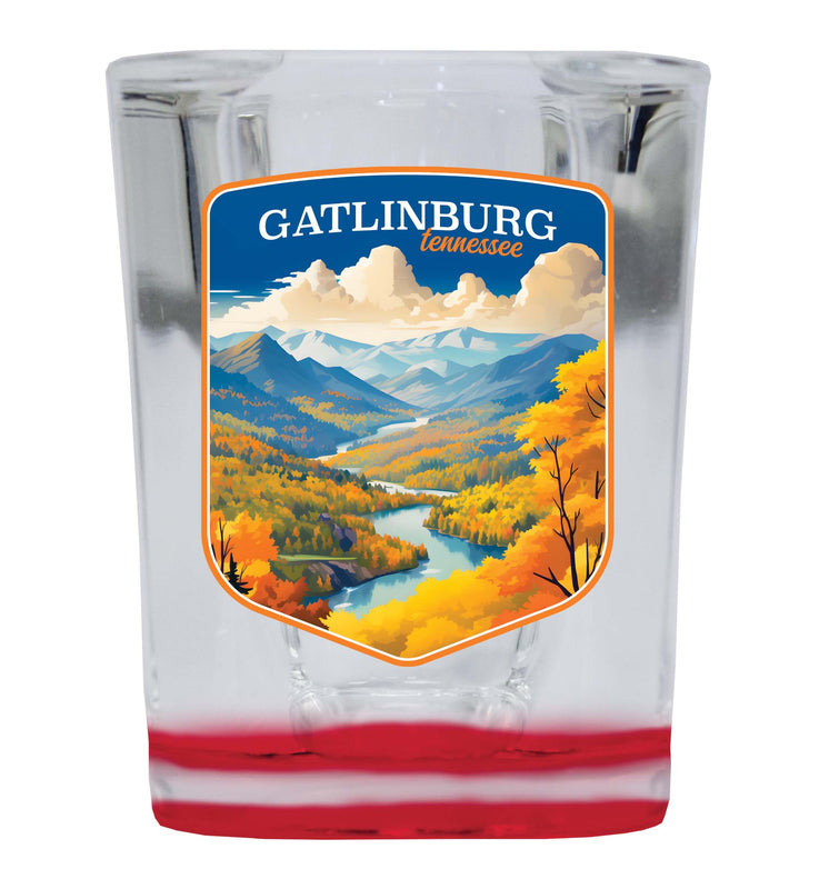 Gatlinburg Tennessee Design D Souvenir 2 Ounce Shot Glass Square Red Base 4-Pack