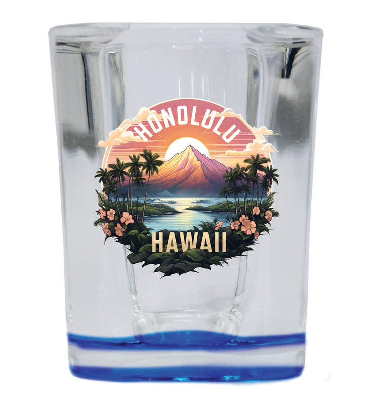 Honolulu Hawaii Souvenir 2 oz Blue Shot Glass Round or Square Blue