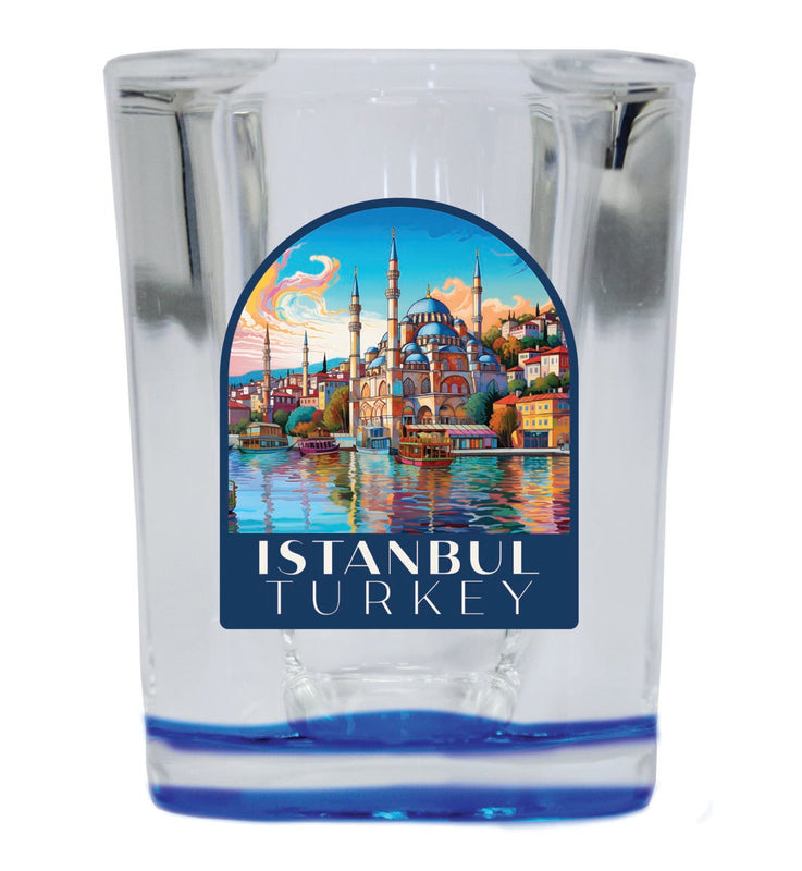 Istanbul Turkey Souvenir 2 oz Blue Shot Glass Round or Square Blue