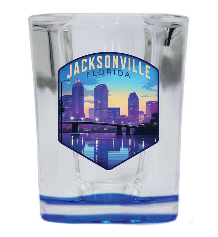 Jacksonville Florida Souvenir 2 oz Blue Shot Glass Round or Square Blue