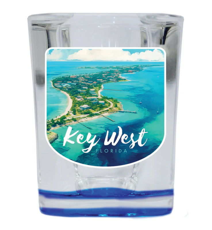 Key West Florida Souvenir 2 oz Blue Shot Glass Round or Square Blue
