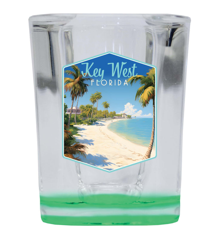 Key West Florida Design B Souvenir 2 Ounce Shot Glass Square Green Base Single