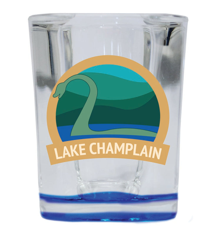 Lake Champlain Souvenir 2 oz Blue Shot Glass Round or Square Blue