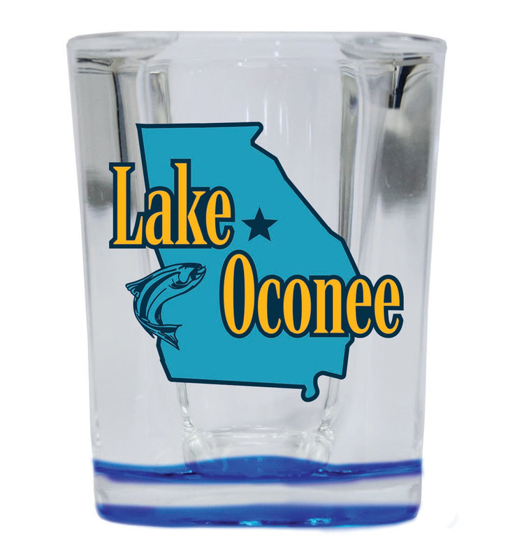 Lake Oconee Georgia Souvenir 2 oz Blue Shot Glass Round or Square Blue