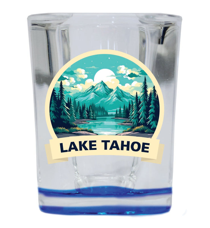 Lake Tahoe California Souvenir 2 oz Blue Shot Glass Round or Square Blue