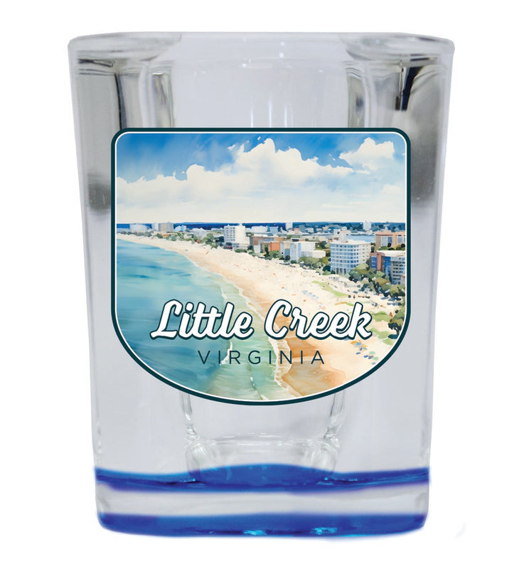 Little Creek Virginia Souvenir 2 oz Blue Shot Glass Round or Square Blue