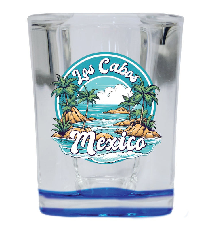 Los Cabos Mexico Souvenir 2 oz Blue Shot Glass Round or Square Blue