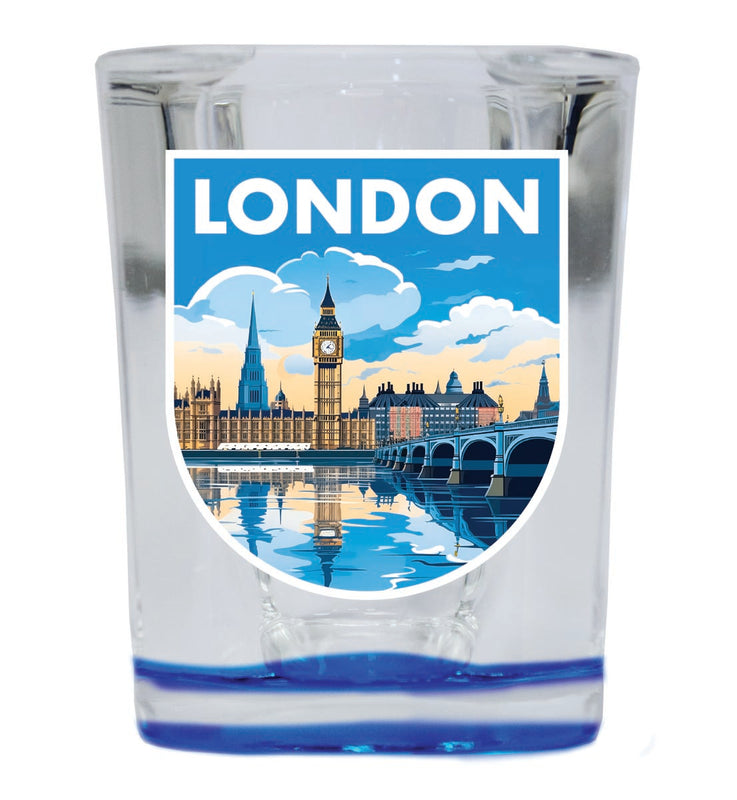 London England Souvenir 2 oz Blue Shot Glass Round or Square Blue