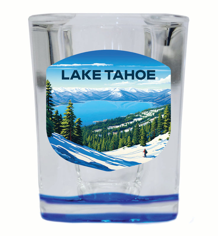 Lake Tahoe Ski Design D Souvenir 2 Ounce Shot Glass Square Blue Base Single