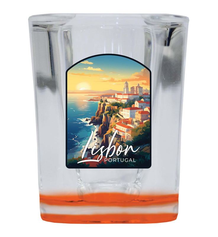 Lisbon Portugal Design B Souvenir 2 Ounce Shot Glass Square Orange Base Single