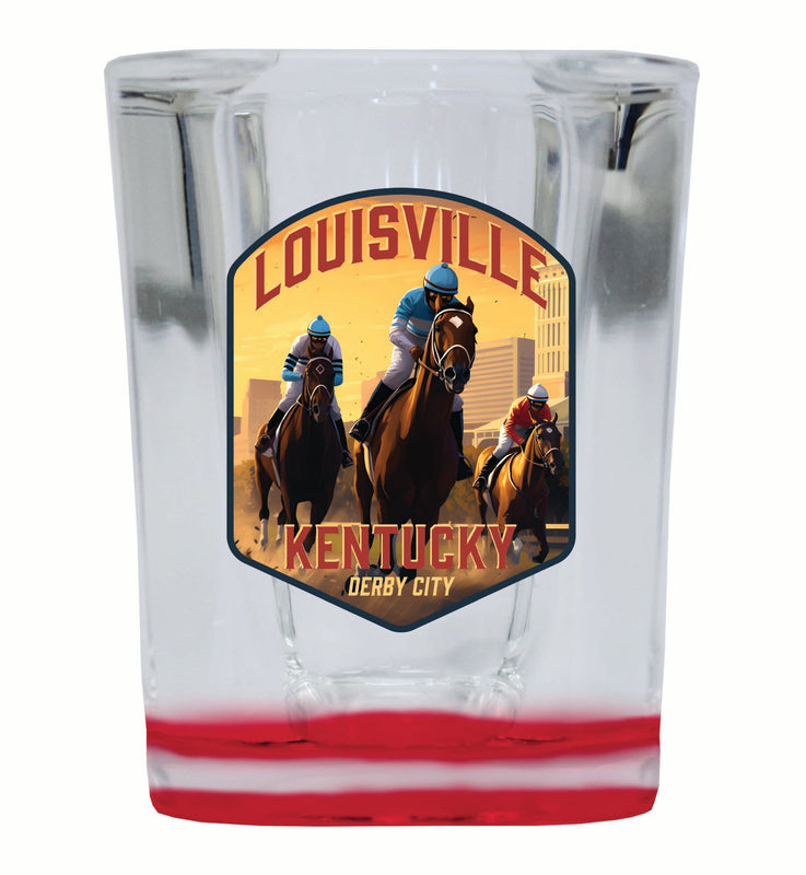 Louisville Kentucky Derby City Design Souvenir 2 Ounce Shot Glass Square Red Base 2-Pack