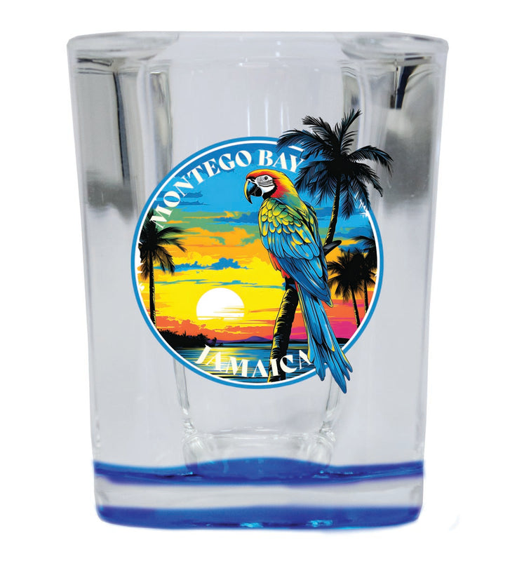 Montego Bay Jamaica Souvenir 2 oz Blue Shot Glass Round or Square Blue