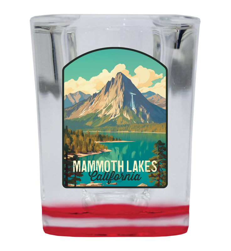 Mammoth Lakes California Design A Souvenir 2 Ounce Shot Glass Square Red Base 2-Pack