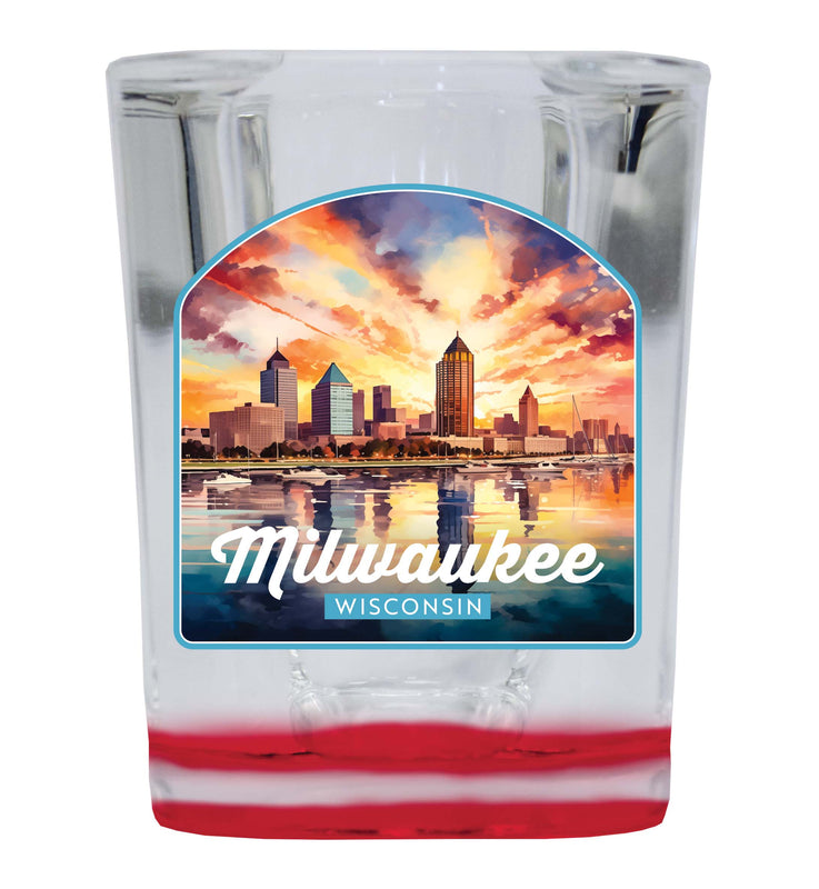 Milwaukee Wisconsin Design A Souvenir 2 Ounce Shot Glass Square Red Base Single