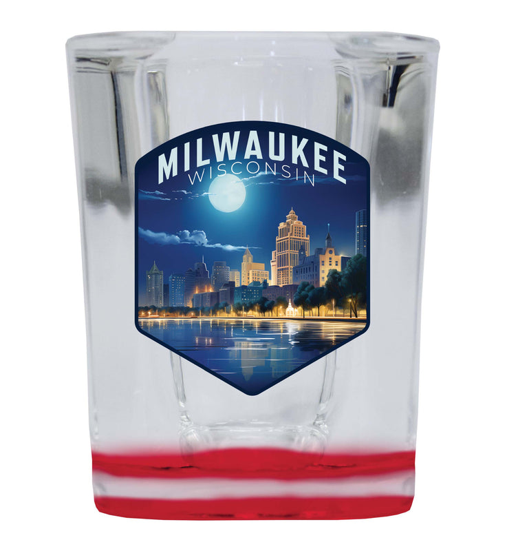 Milwaukee Wisconsin Design B Souvenir 2 Ounce Shot Glass Square Red Base 4-Pack