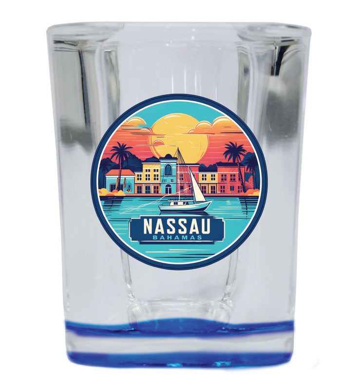 Nassau the Bahamas Souvenir 2 oz Blue Shot Glass Round or Square Blue