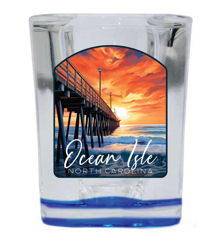 Ocean Isle North Carolina Souvenir 2 oz Blue Shot Glass Round or Square Blue