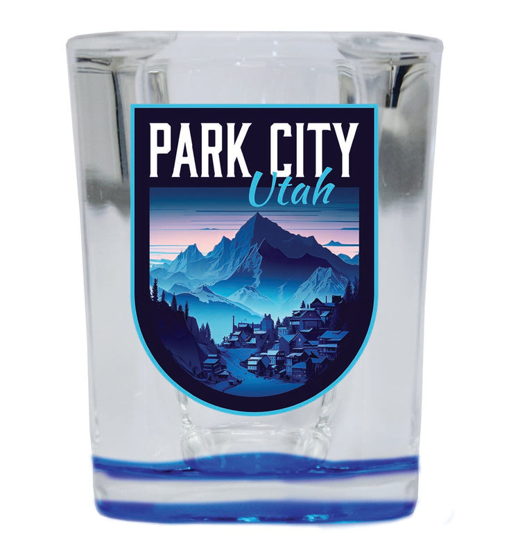 Park City Utah Souvenir 2 oz Blue Shot Glass Round or Square Blue