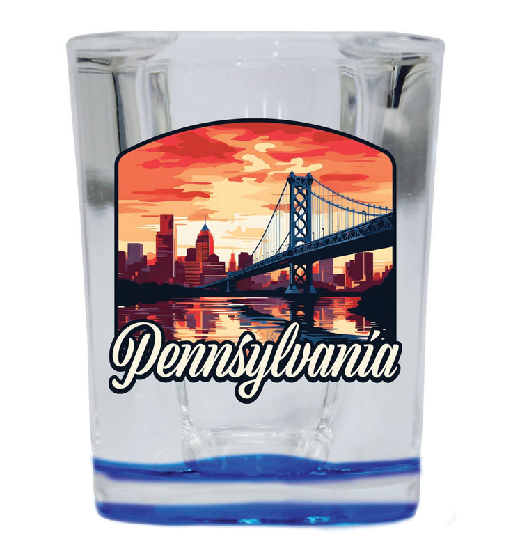 Pennsylvania Souvenir 2 oz Blue Shot Glass Round or Square Blue