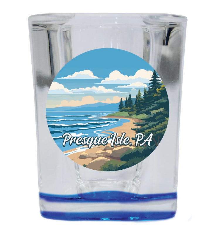 Presque Isle Pennsylvania Souvenir 2 oz Blue Shot Glass Round or Square Blue