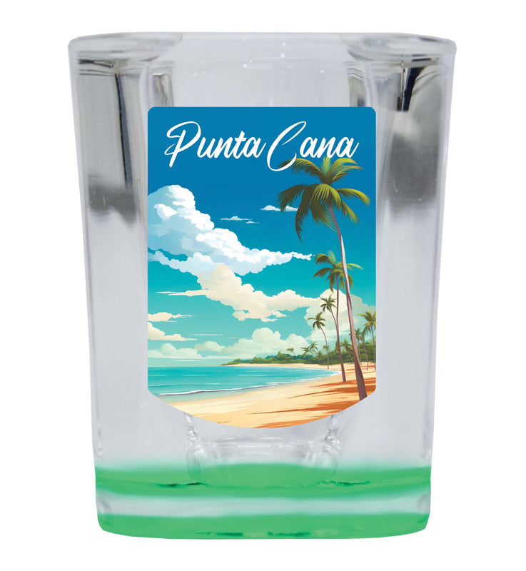 Punta Cana Dominican Republic Design D Souvenir 2 Ounce Shot Glass Square Green Base 2-Pack