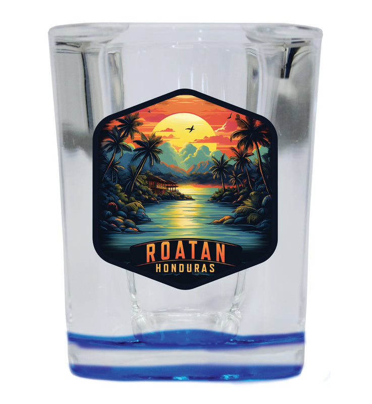 Roatan Honduras Souvenir 2 oz Blue Shot Glass Round or Square Blue
