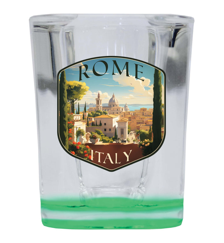Rome Italy Design C Souvenir 2 Ounce Shot Glass Square Green Base 4-Pack