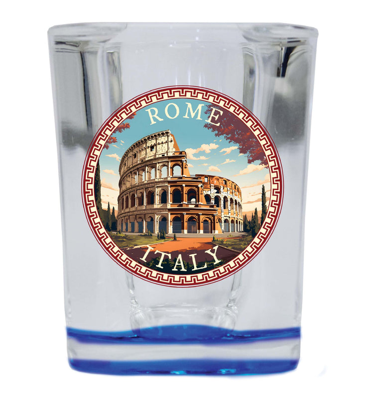 Rome Italy Design D Souvenir 2 Ounce Shot Glass Square Blue Base 4-Pack