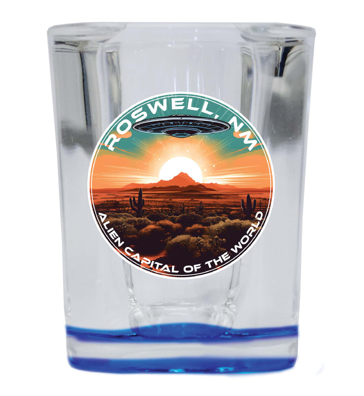 Roswell New Mexico Design A Souvenir 2 Ounce Shot Glass Square Blue Base 4-Pack