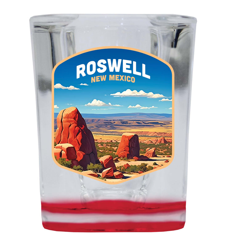 Rowell New Mexico Design B Souvenir 2 Ounce Shot Glass Square Red Base Single
