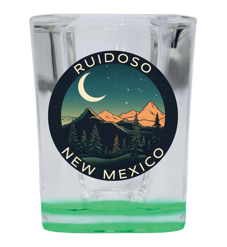 Ruidoso New Mexico Design A Souvenir 2 Ounce Shot Glass Square Green Base 2-Pack