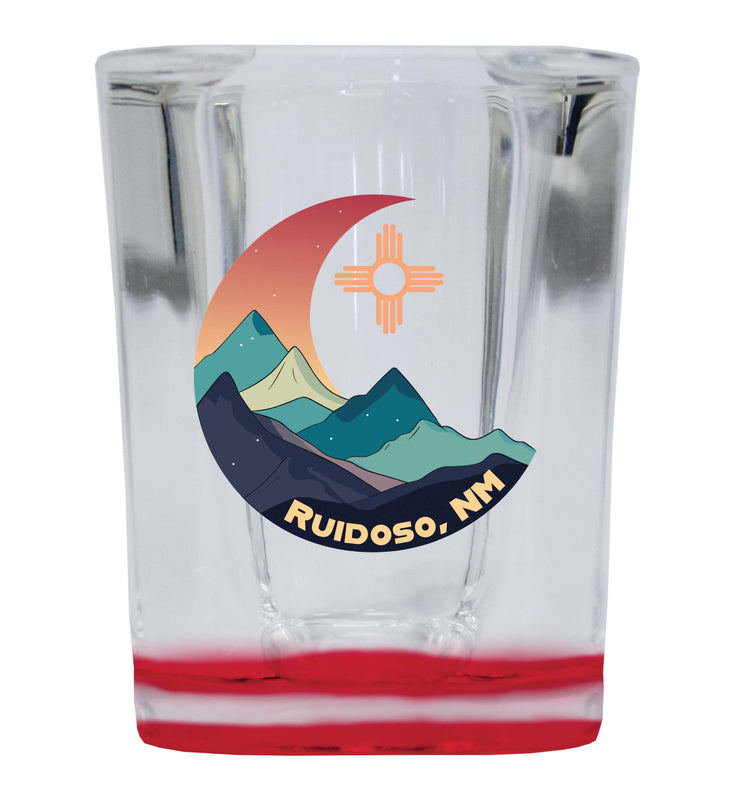 Ruidoso New Mexico Design C Souvenir 2 Ounce Shot Glass Square Red Base 4-Pack