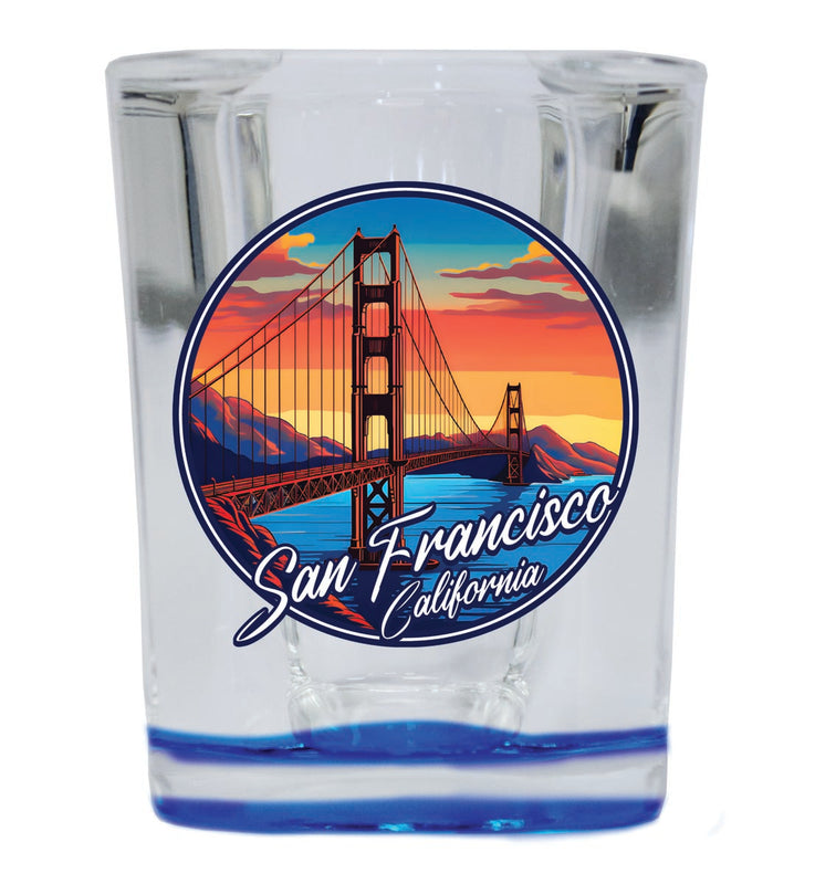 San Francisco California Souvenir 2 oz Blue Shot Glass Round or Square Blue
