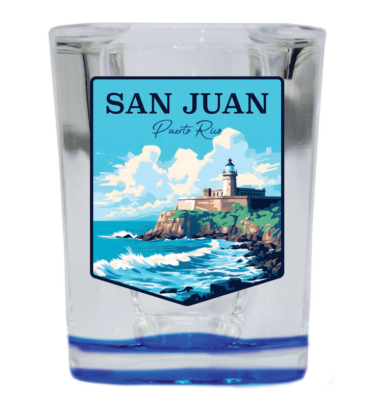 San Juan Puerto Rico Souvenir 2 oz Blue Shot Glass Round or Square Blue