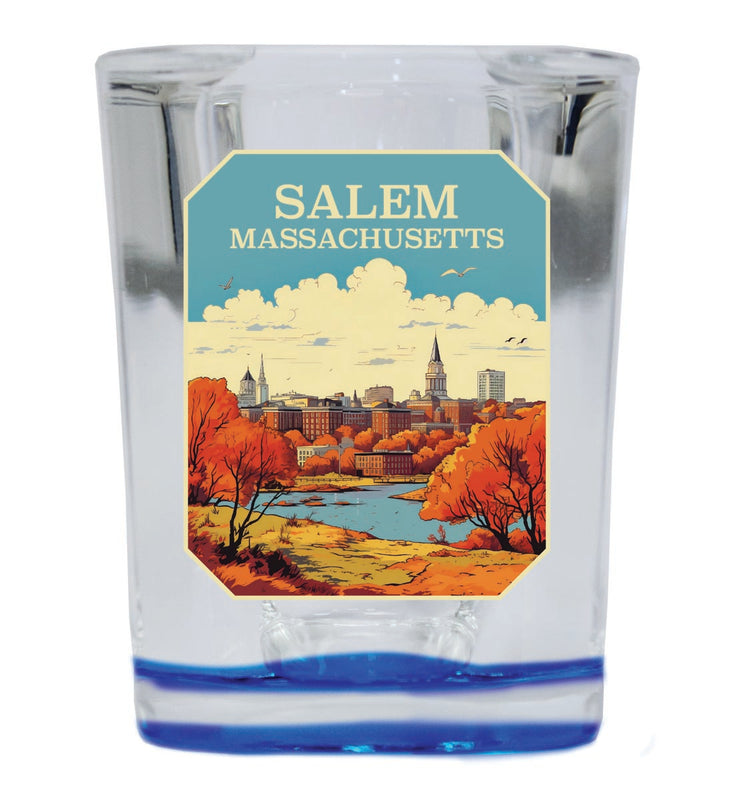 Salma Massachusetts Souvenir 2 oz Blue Shot Glass Round or Square Blue