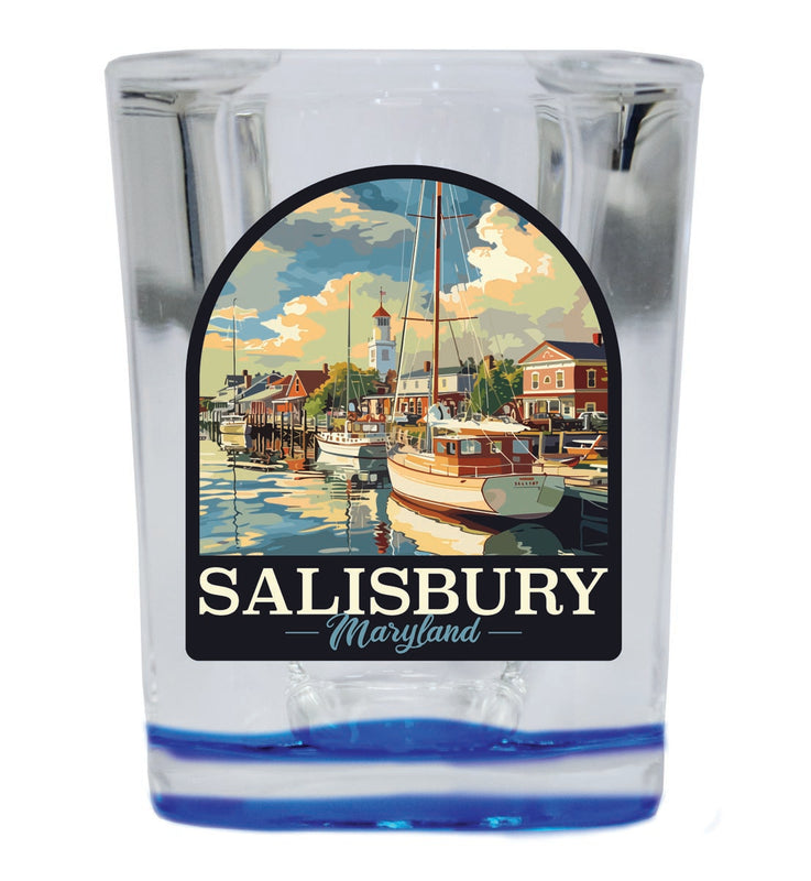 Salisbury Maryland Souvenir 2 oz Blue Shot Glass Round or Square Blue