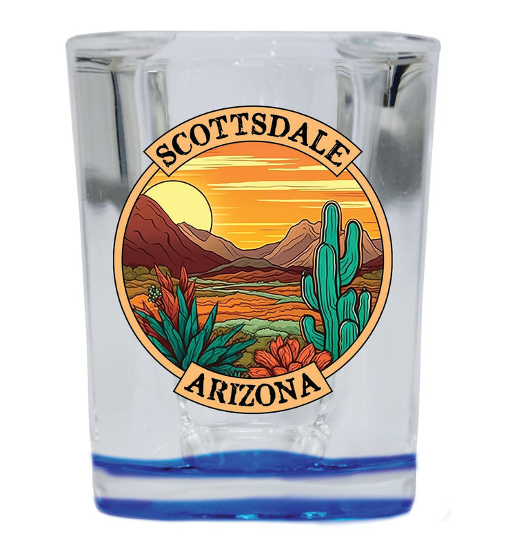 Scottsdale Arizona Souvenir 2 oz Blue Shot Glass Round or Square Blue