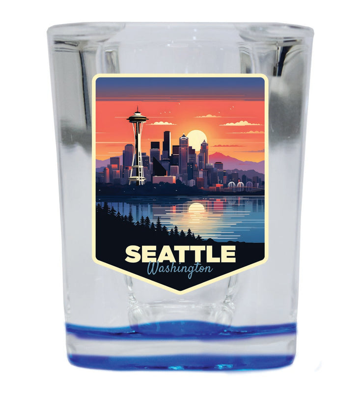 Seattle Washington Souvenir 2 oz Blue Shot Glass Round or Square Blue