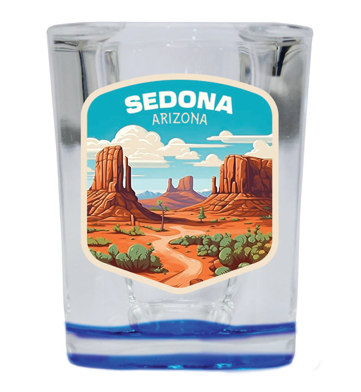 Sedona Arizona Souvenir 2 oz Blue Shot Glass Round or Square Blue