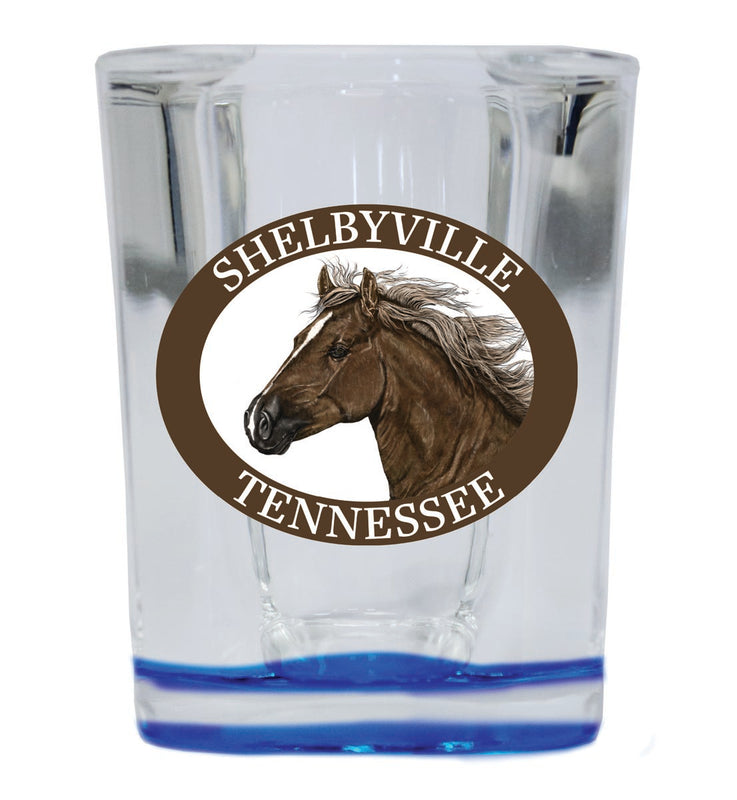 Shelbyville Tennessee Souvenir 2 oz Blue Shot Glass Round or Square Blue
