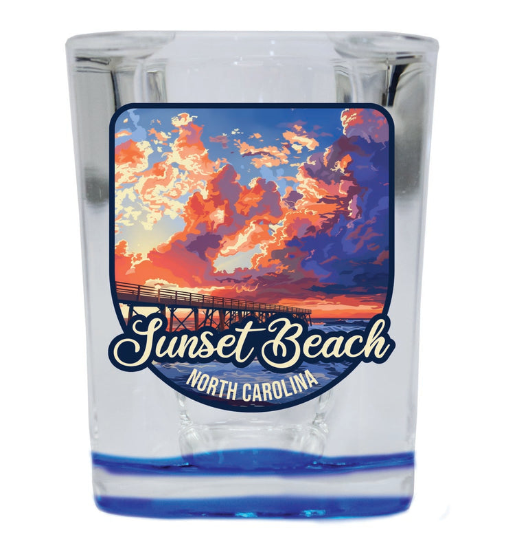 Sunset Beach North Carolina Souvenir 2 oz Blue Shot Glass Round or Square Blue