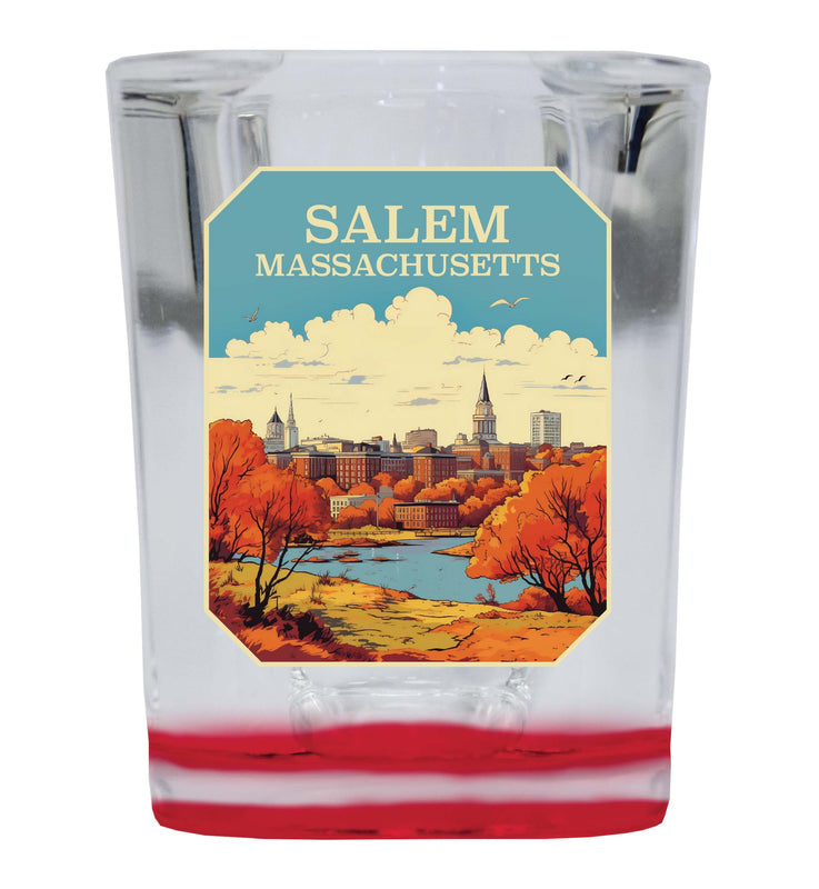 Salem Massachusettes Design A Souvenir 2 Ounce Shot Glass Square Red Base 4-Pack