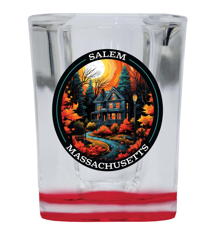 Salem Massachussettes Design B Souvenir 2 Ounce Shot Glass Square Red Base 4-Pack