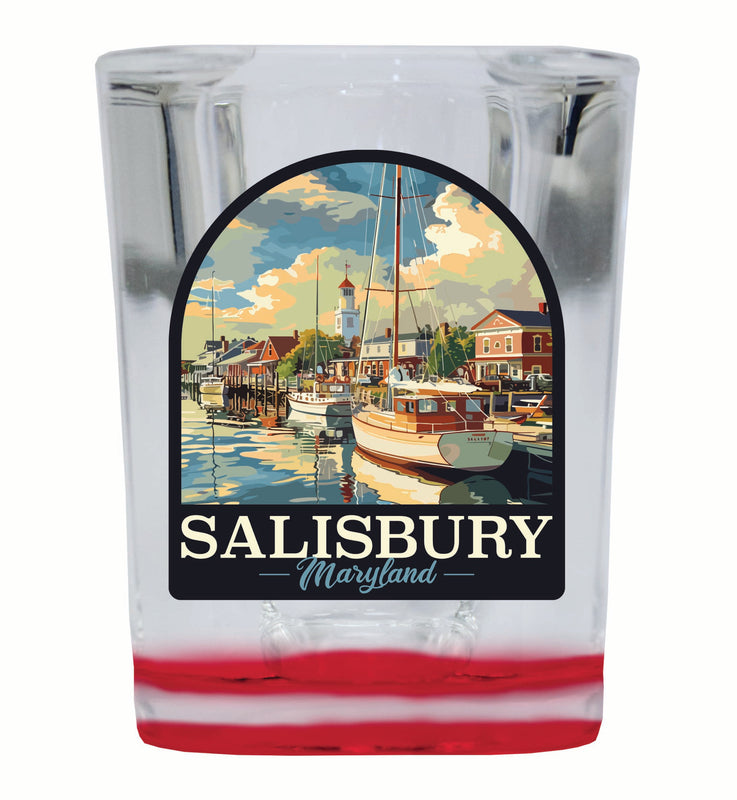 Salisbury Maryland Port of Salisbury Marina Design Souvenir 2 Ounce Shot Glass Square Red Base Single